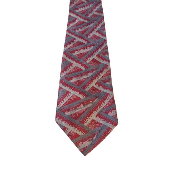 Giorgio Armani Mens Tie Necktie Designer‎ Luxury Red Gray Abstract Italian Silk - Picture 1 of 12